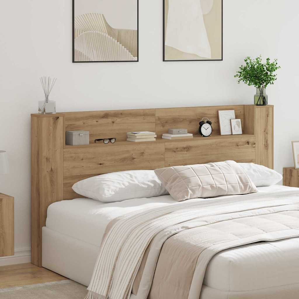 Storage Headboard with LED Artisan Oak Engineered Wood