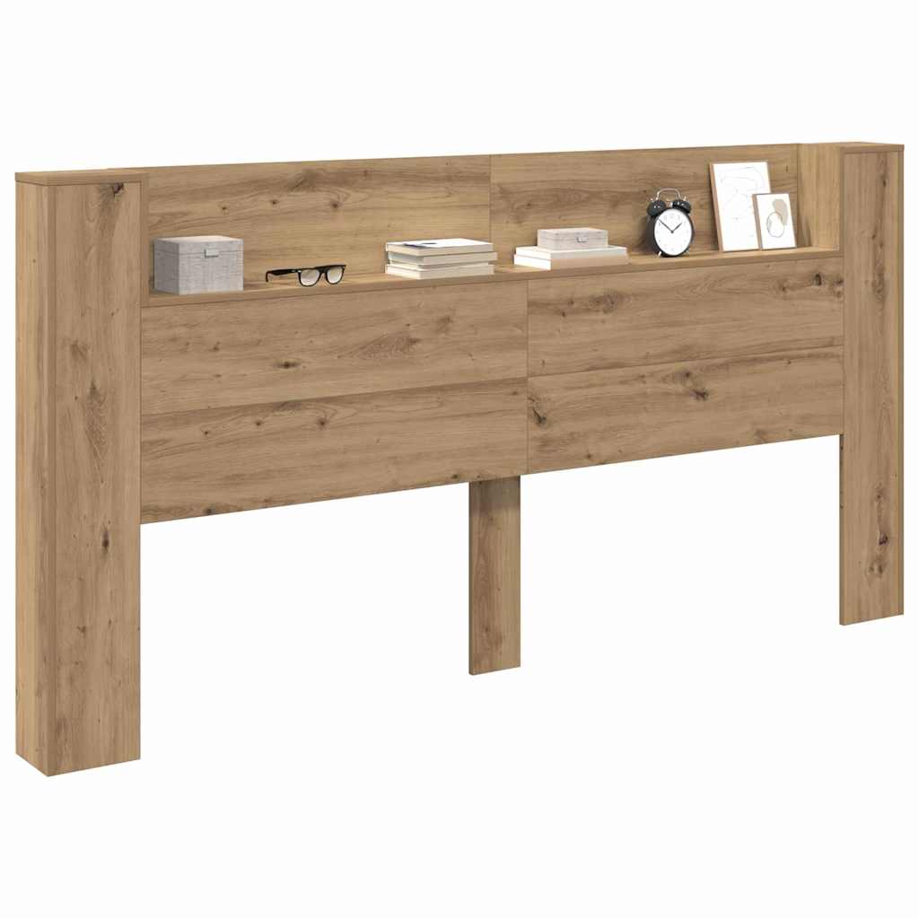 Storage Headboard with LED Artisan Oak Engineered Wood