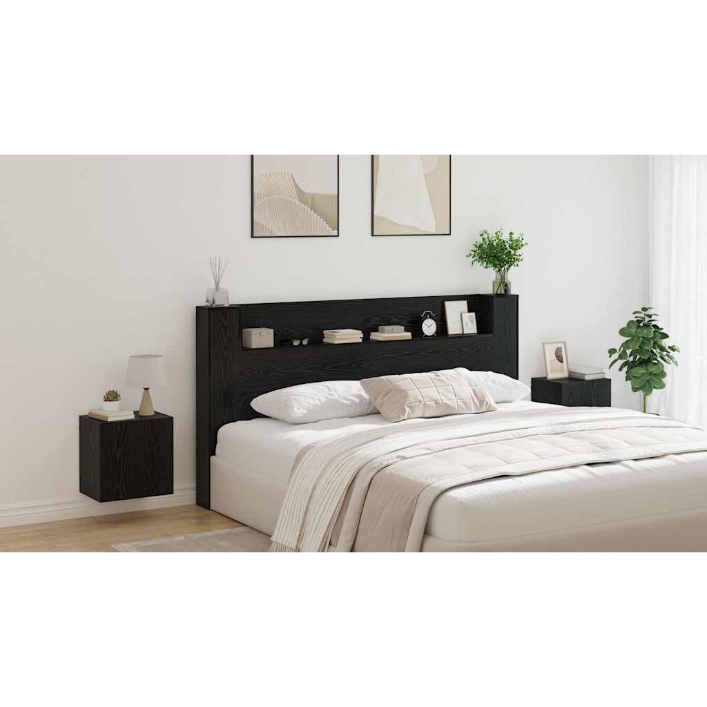 Storage Headboard with LED Black Oak Engineered Wood