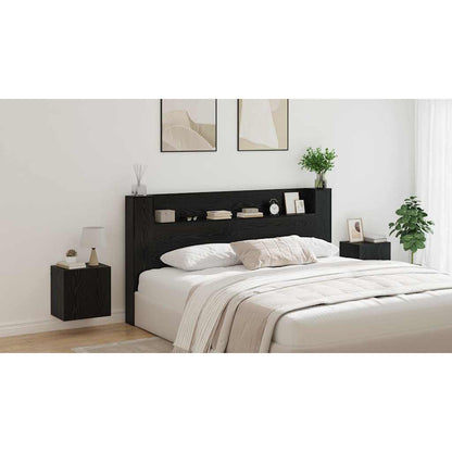 Storage Headboard with LED Black Oak Engineered Wood