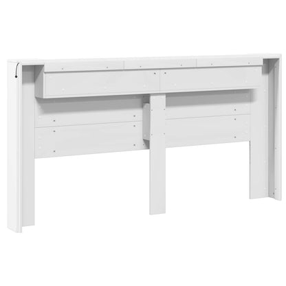 Storage Headboard with LED White Engineered Wood