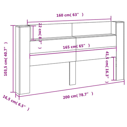 Storage Headboard with LED White Engineered Wood