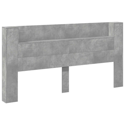 Storage Headboard with LED Concrete Grey Engineered Wood