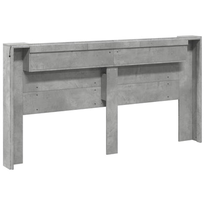 Storage Headboard with LED Concrete Grey Engineered Wood