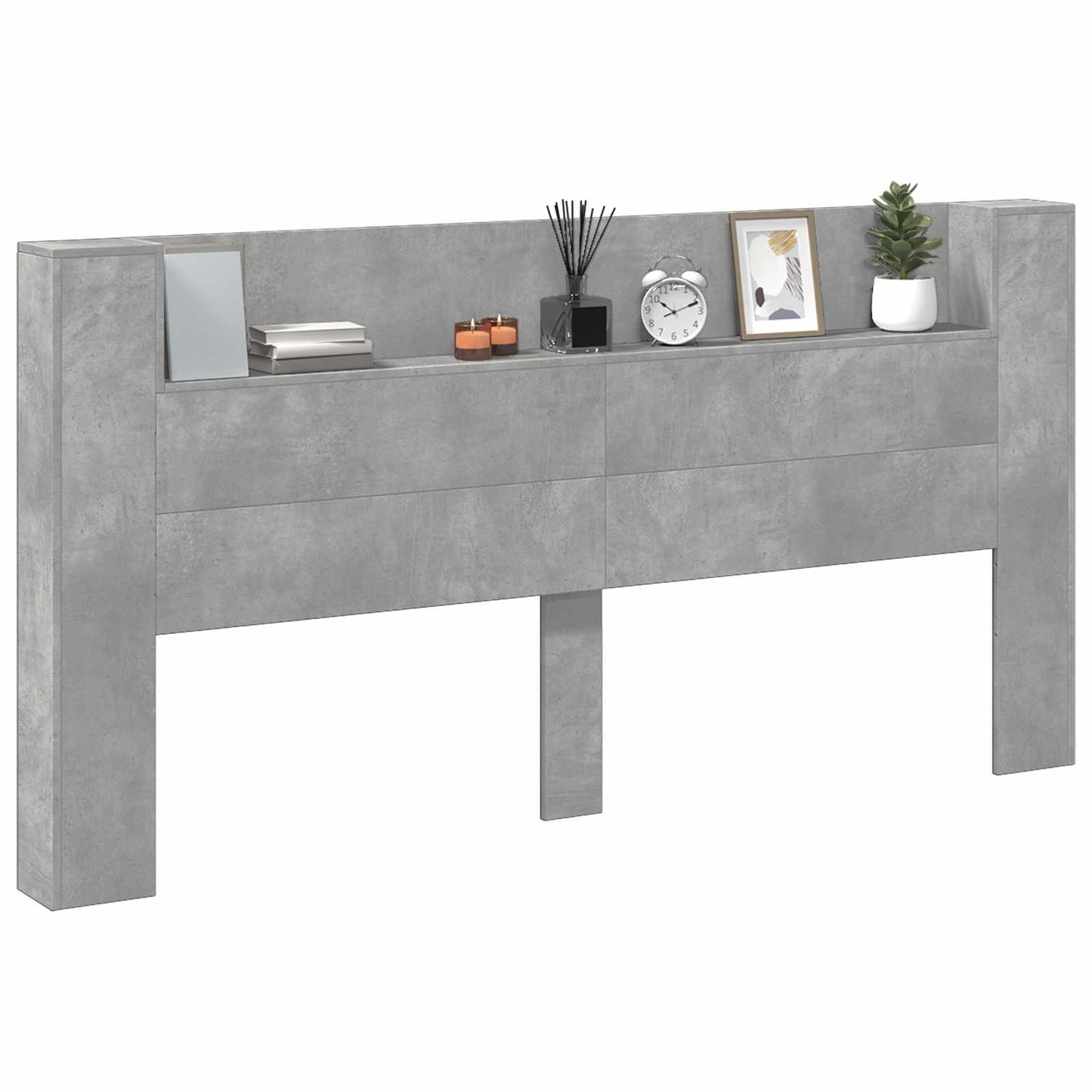 Storage Headboard with LED Concrete Grey Engineered Wood