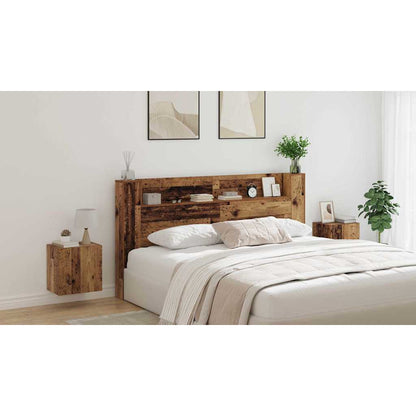 Storage Headboard with LED Old Wood Engineered Wood
