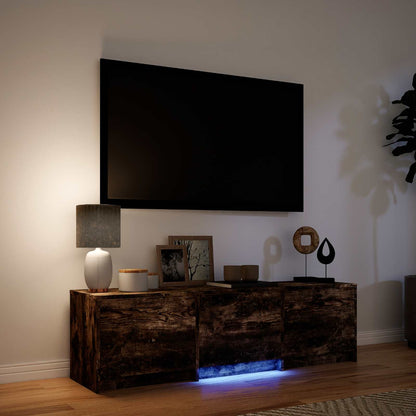TV Cabinet with LED 140 x 34 x 40 cm Smoked Oak Engineered Wood