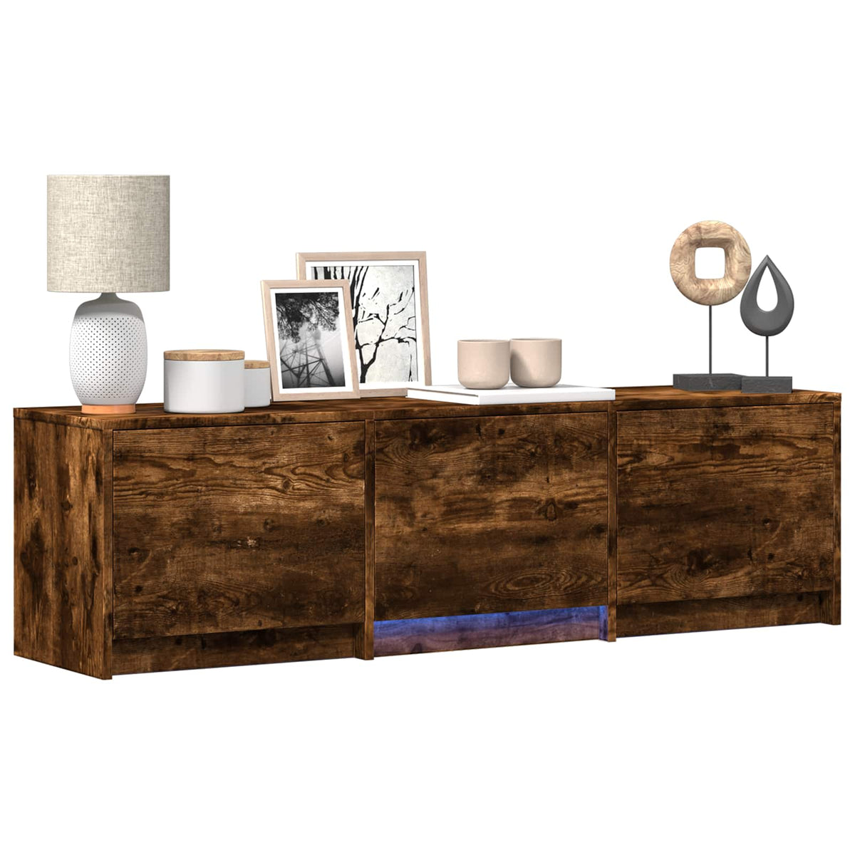 TV Cabinet with LED 140 x 34 x 40 cm Smoked Oak Engineered Wood