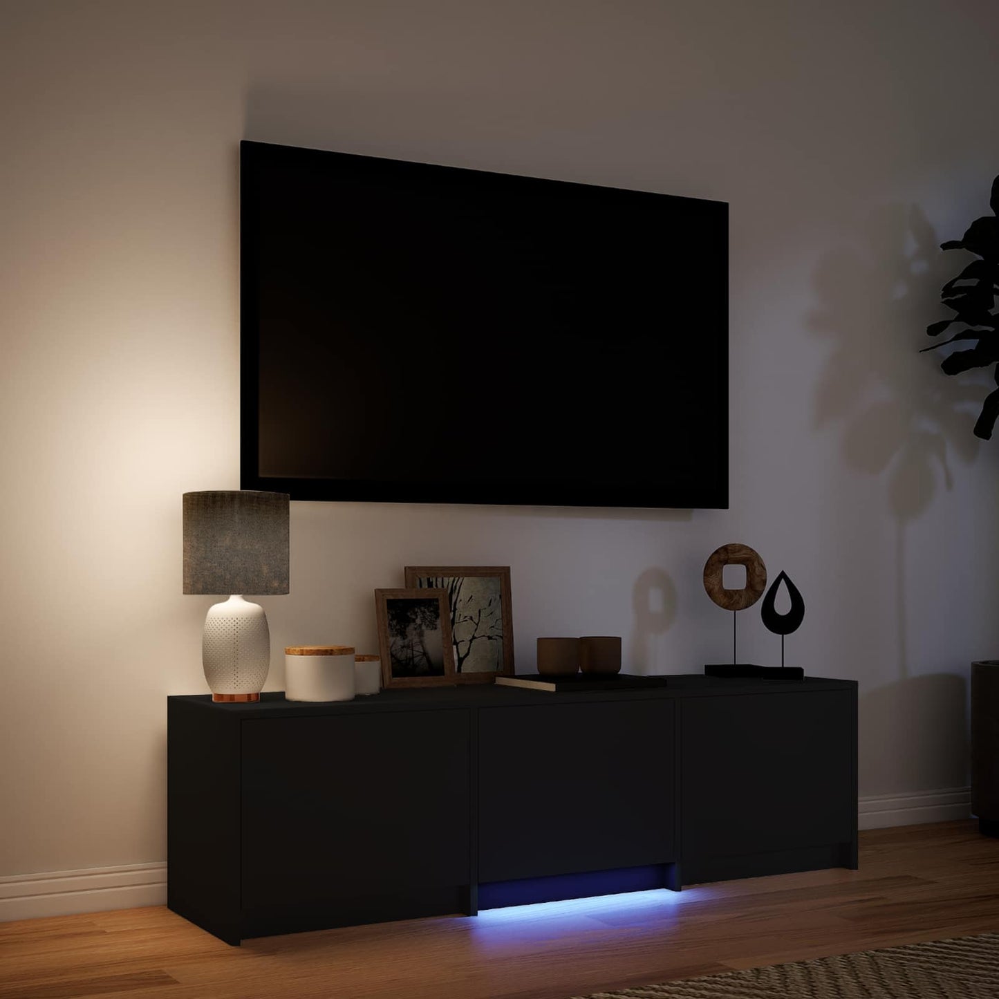 TV Cabinet with LED Black 140 x 34 x 40 cm Engineered Wood