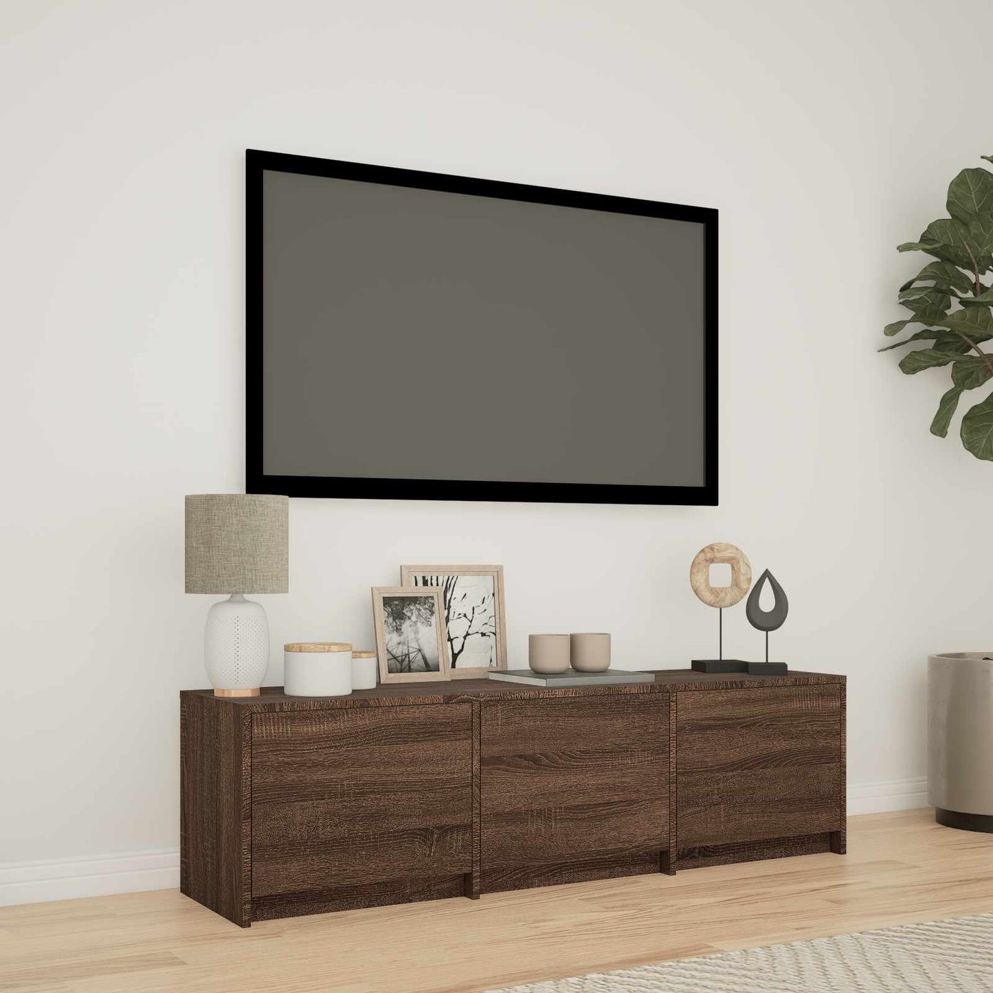 TV Cabinet with LED Brown Oak 140 x 34 x 40 cm Engineered Wood