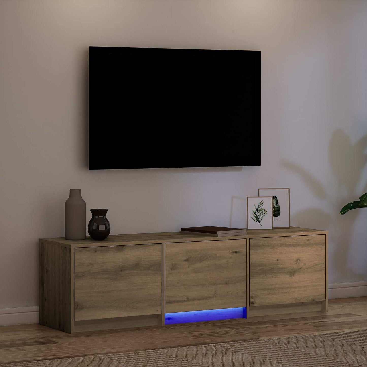 TV Cabinet with LED with Drawer Artisian Oak 140 x 34 x 40 cm
