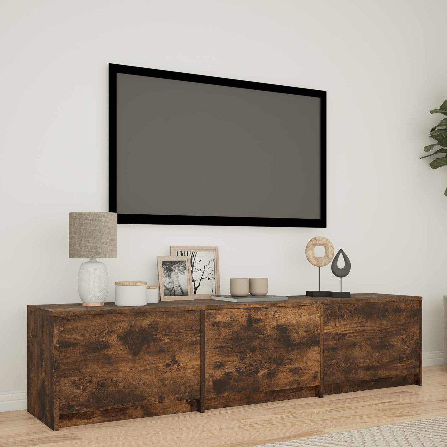 TV Cabinet with LED Smoked Oak 165 x 34 x 40 cm Engineered Wood