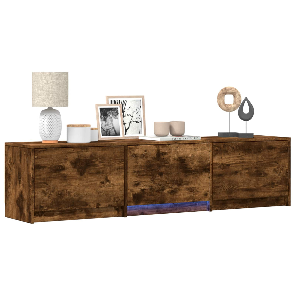 TV Cabinet with LED 165 x 34 x 40 cm Smoked Oak Engineered Wood