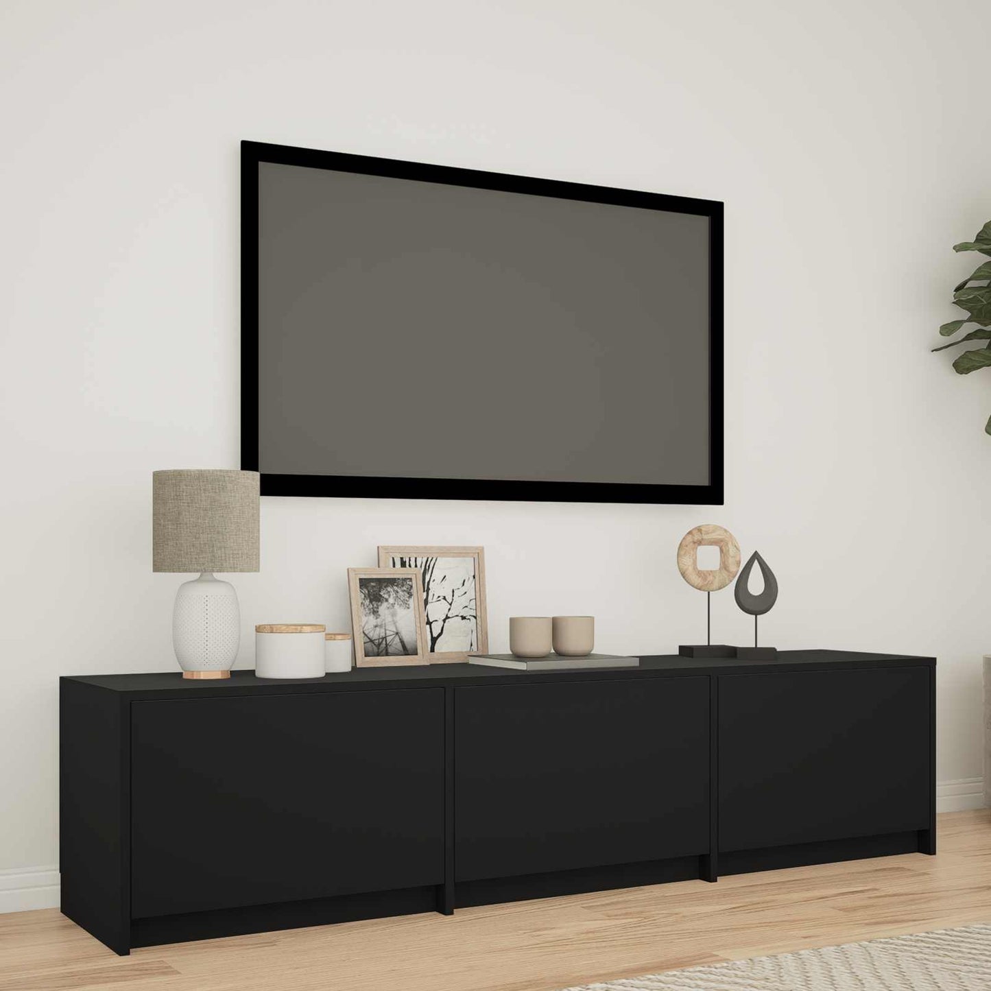 TV Cabinet with LED Black 165 x 34 x 40 cm Engineered Wood