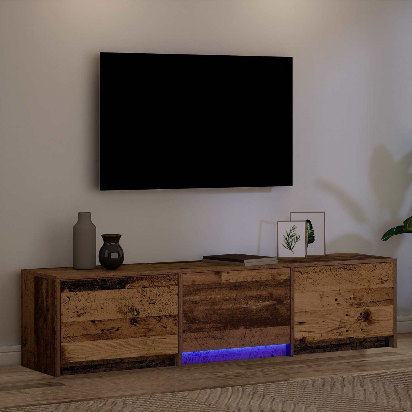 TV Cabinet with LED Old Wood 165 x 34 x 40 cm Engineered Wood