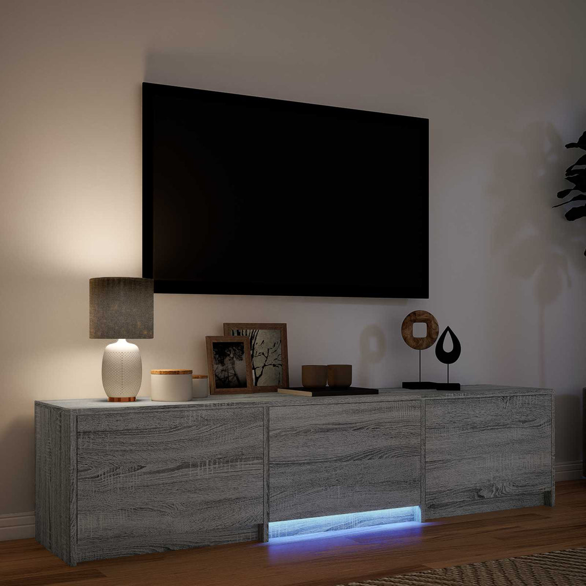 TV Cabinet with LED 165x34x40 cm Grey Sonoma Engineered Wood