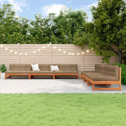Garden Lounge Set 6 pcs Wax Brown Solid Pine Wood