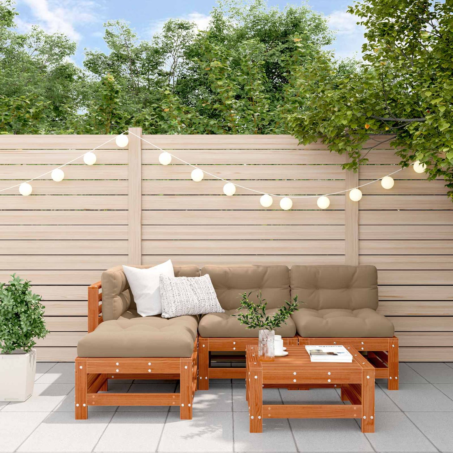 Garden Lounge Set 5 pcs Wax Brown Solid Pine Wood