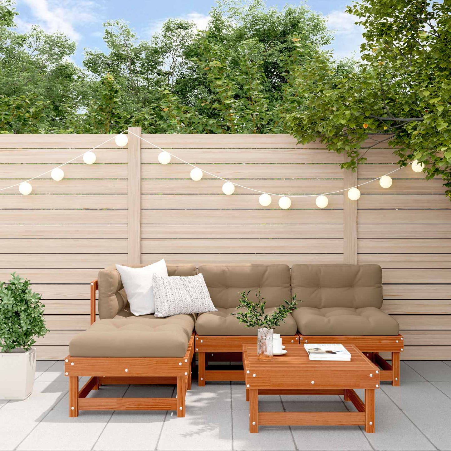 Garden Lounge Set 5 pcs Wax Brown Solid Pine Wood