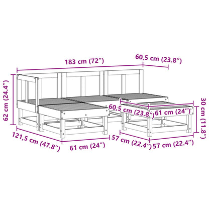 Garden Lounge Set 5 pcs Wax Brown Solid Pine Wood