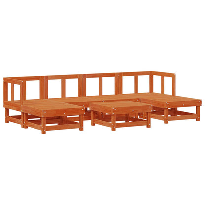 Garden Lounge Set 7 pcs Wax Brown Solid Pine Wood
