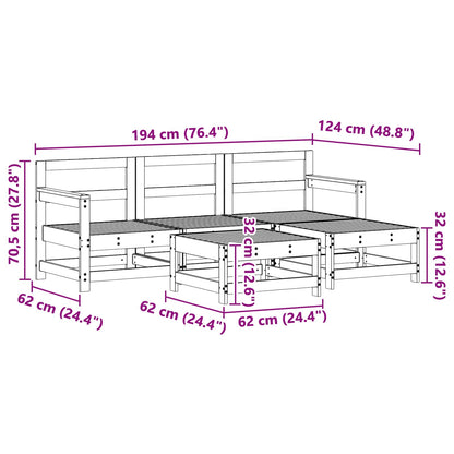 Garden Lounge Set 5 pcs Wax Brown Solid Pine Wood