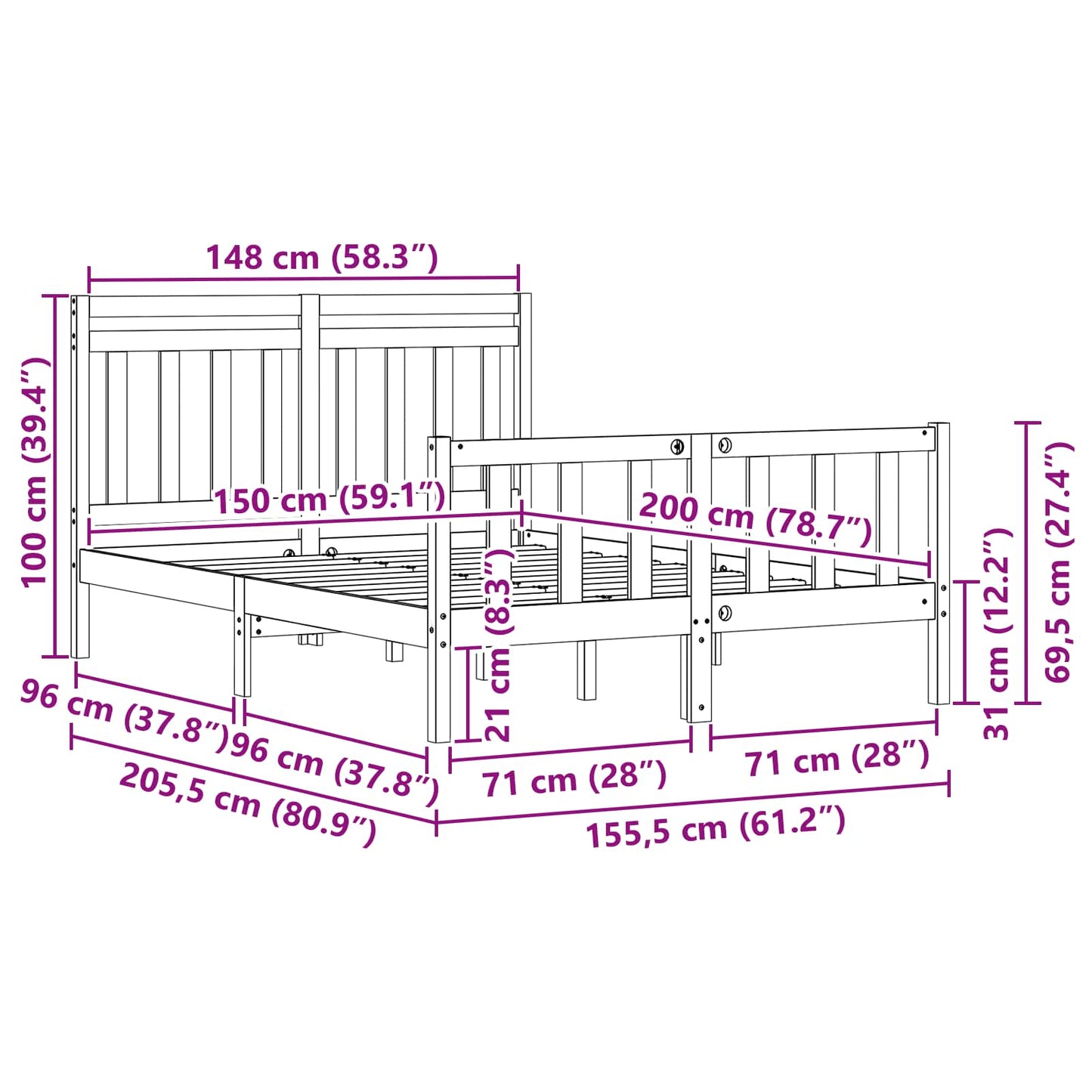 Bed Frame 2 pcs Wax Brown 150 x 200 cm Solid Pine Wood