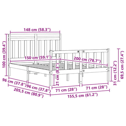 Bed Frame 2 pcs Wax Brown 150 x 200 cm Solid Pine Wood