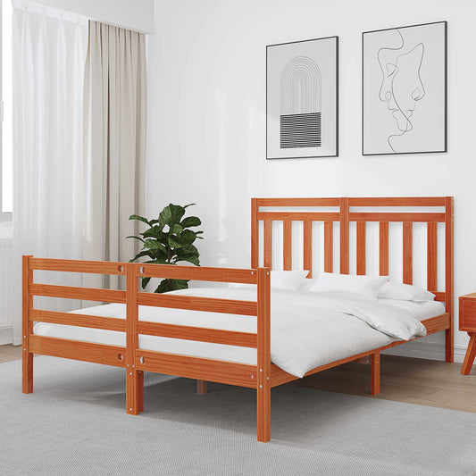 Bed Frame with Headboard Wax Brown 160 x 200 cm