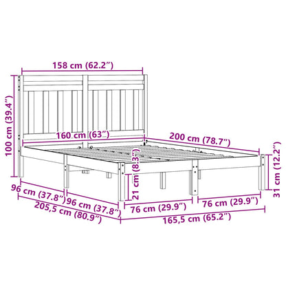 Bed Frame with Headboard Wax Brown 160 x 200 cm Solid Pine Wood