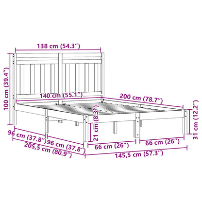 Bed Frame with Headboard Wax Brown 140 x 200 cm Solid Pine Wood