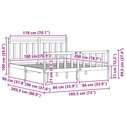 Bed Frame 2 pcs Wax Brown 180 x 200 cm Solid Pine Wood
