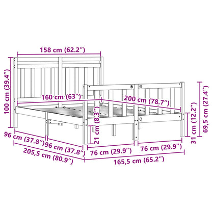 Bed Frame 2 pcs Wax Brown 160 x 200 cm Solid Pine Wood