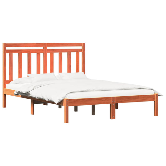 Bed Frame with Headboard Wax Brown 140 x 190 cm Solid Pine Wood