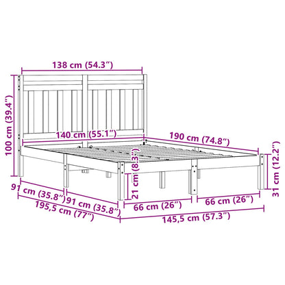 Bed Frame with Headboard Wax Brown 140 x 190 cm Solid Pine Wood