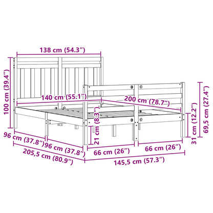 Bed Frame with Headboard Wax Brown 140 x 200 cm