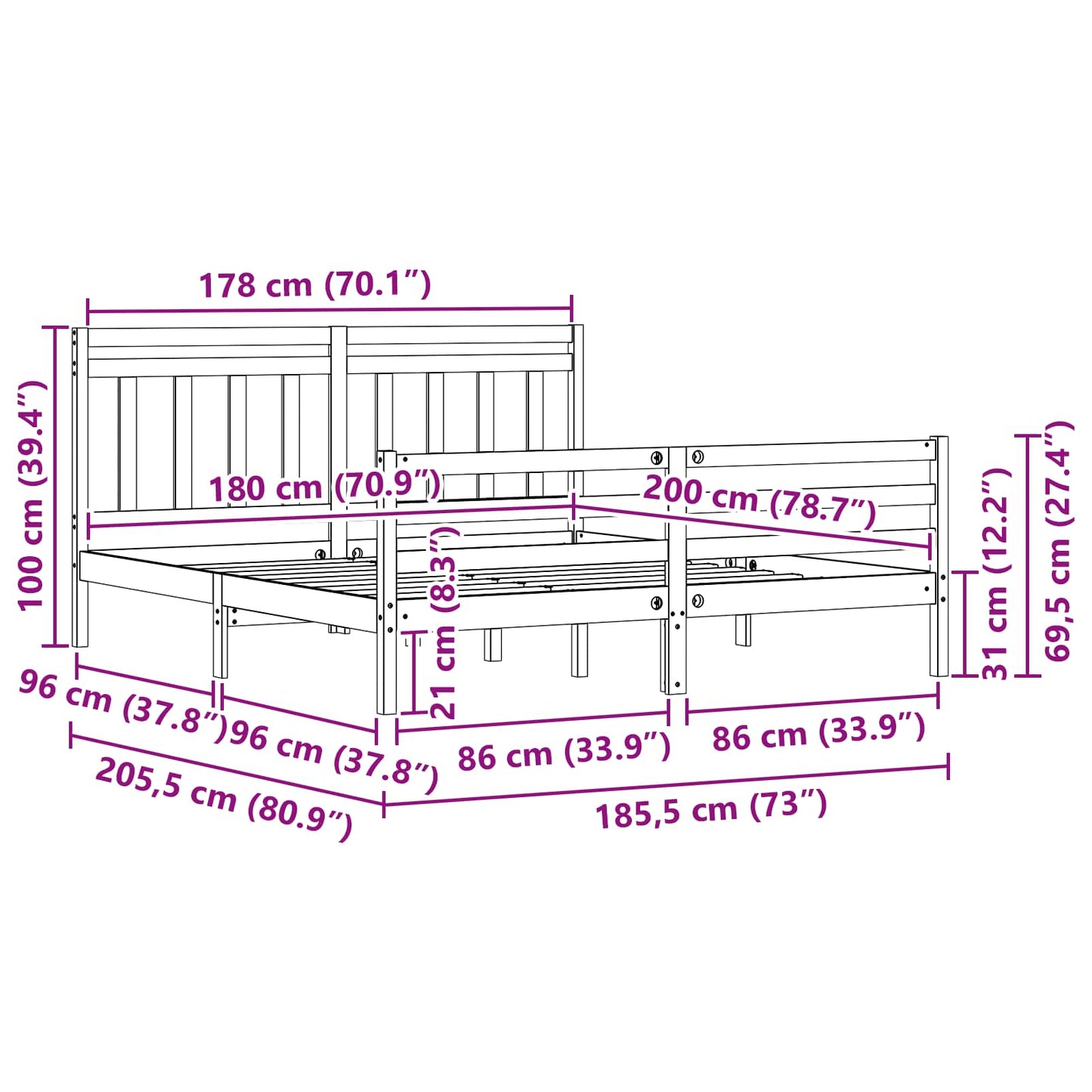 Bed Frame with Headboard Wax Brown 180 x 200 cm