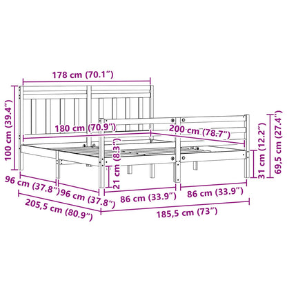 Bed Frame with Headboard Wax Brown 180 x 200 cm