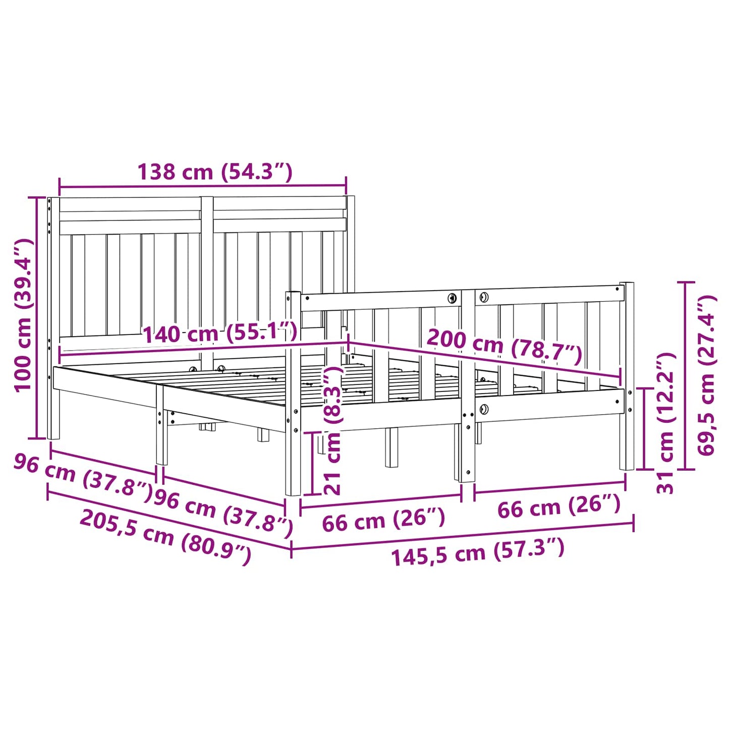 Bed Frame 2 pcs Wax Brown 140 x 200 cm Solid Pine Wood