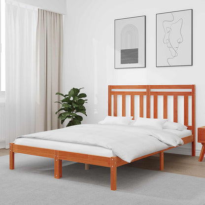 Bed Frame with Headboard Wax Brown 150 x 200 cm Solid Pine Wood