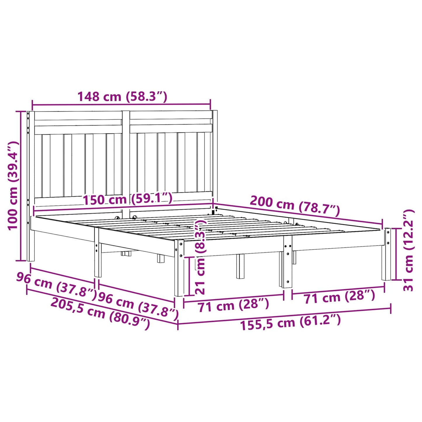 Bed Frame with Headboard Wax Brown 150 x 200 cm Solid Pine Wood