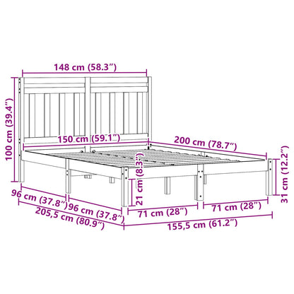 Bed Frame with Headboard Wax Brown 150 x 200 cm Solid Pine Wood
