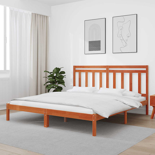 Bed Frame with Headboard Wax Brown 180 x 200 cm Solid Pine Wood