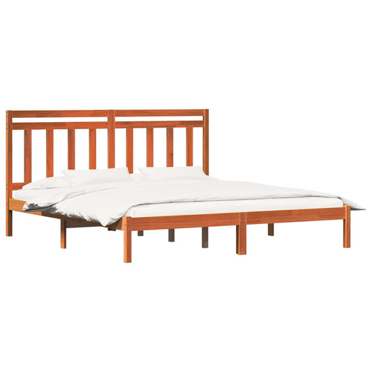 Bed Frame with Headboard Wax Brown 180 x 200 cm Solid Pine Wood
