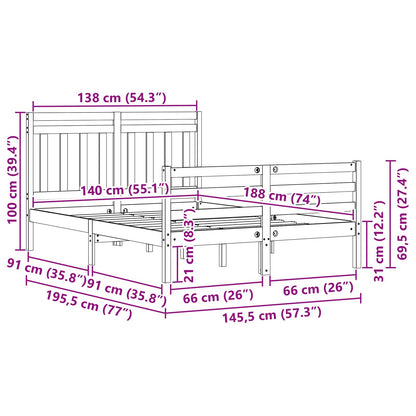 Bed Frame with Headboard Wax Brown 140 x 188 cm