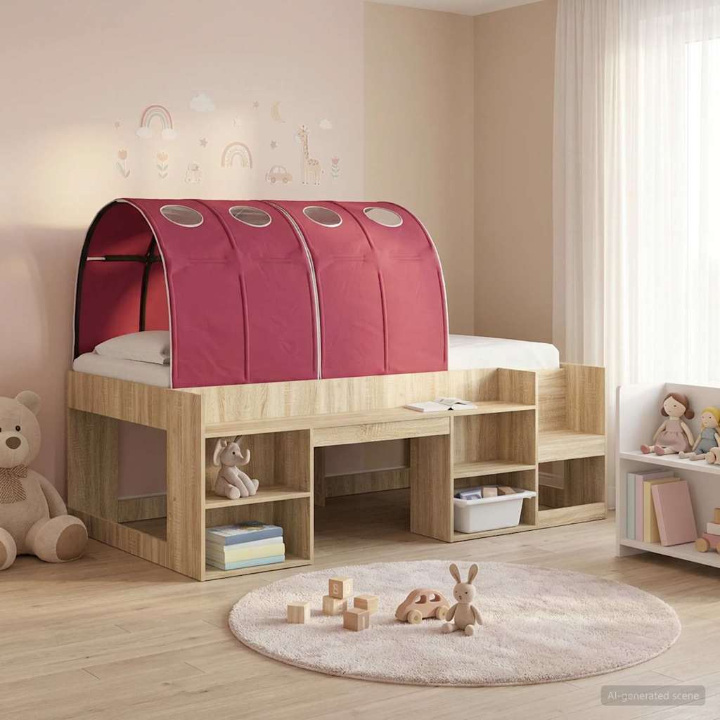 Bed Tunnel 2 pcs Red 211 x 67.5 x 2 cm Polyester