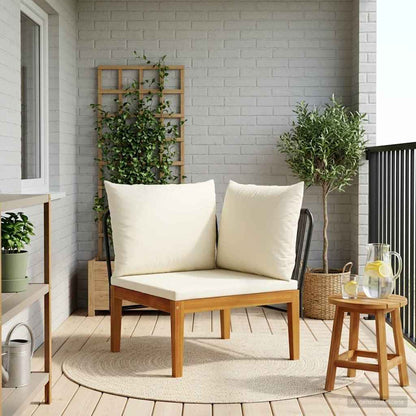 Garden Corner Sofa with Cushions Solid Acacia Wood & Rope
