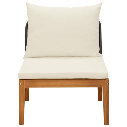Garden Middle Sofa with Cushions Solid Acacia Wood & Rope