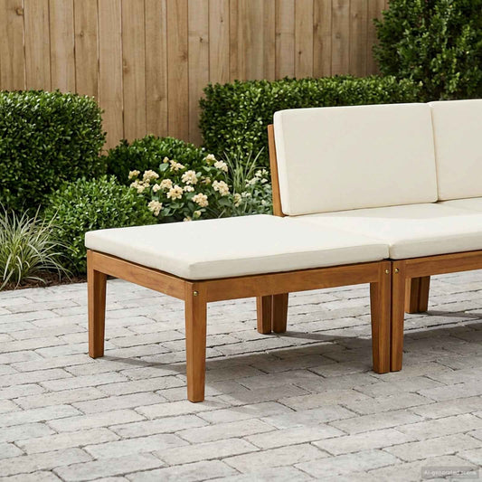 Garden Footrest with Cushion Solid Acacia Wood Natural