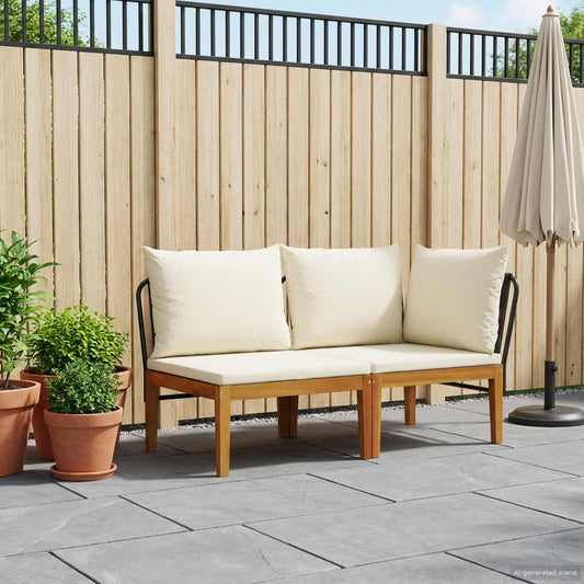 2 pcs Garden Lounge Set with Cushions Solid Acacia Wood & Rope